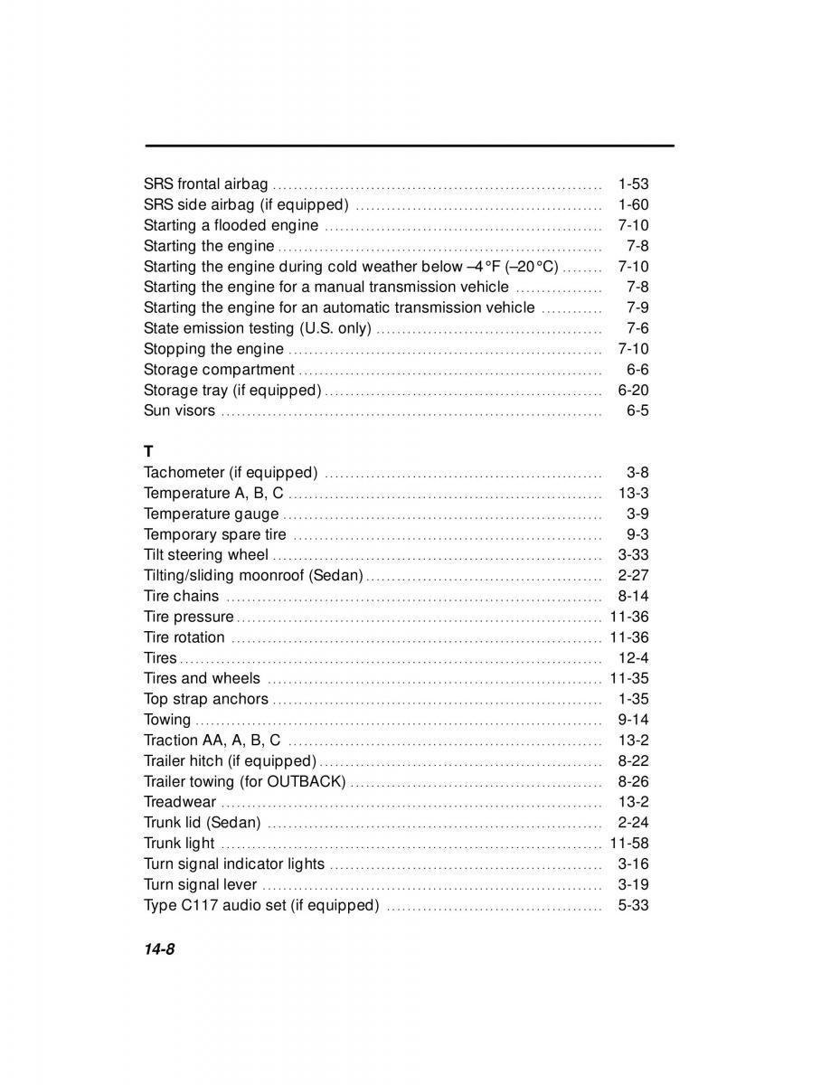 Subaru Outback Legacy owners manual / page 17