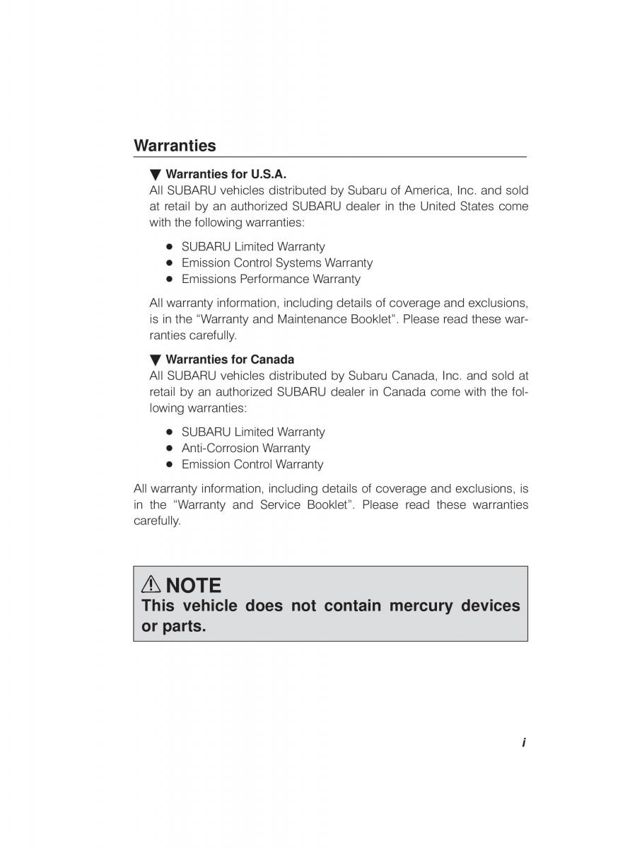 Subaru Outback Legacy owners manual / page 20
