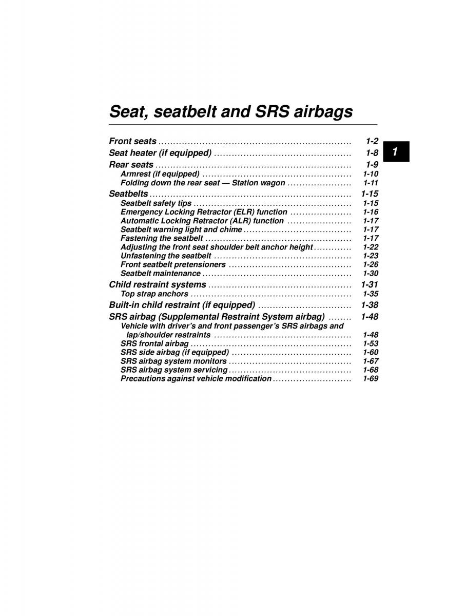 manual  Subaru Outback Legacy owners manual / page 21