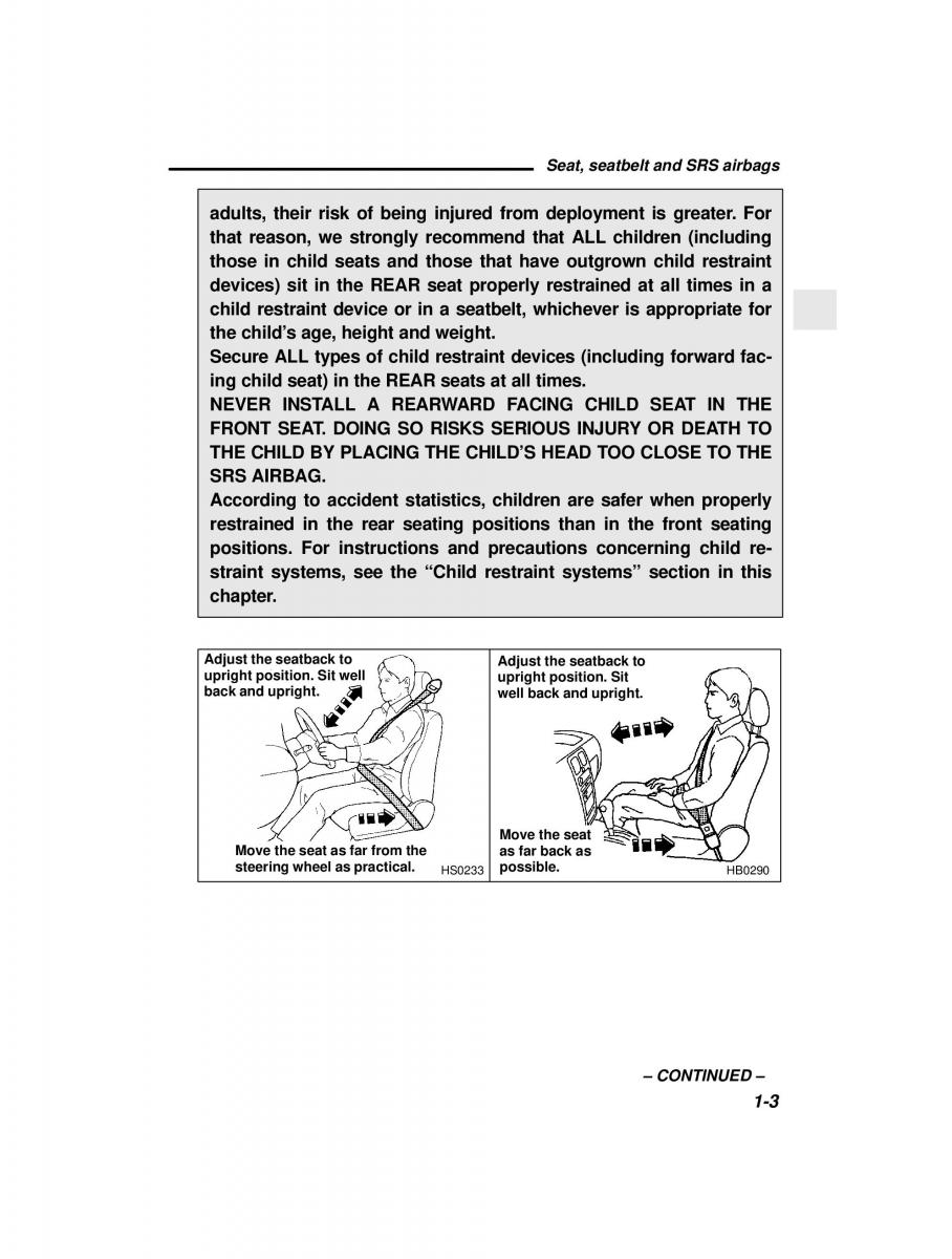 Subaru Outback Legacy owners manual / page 23