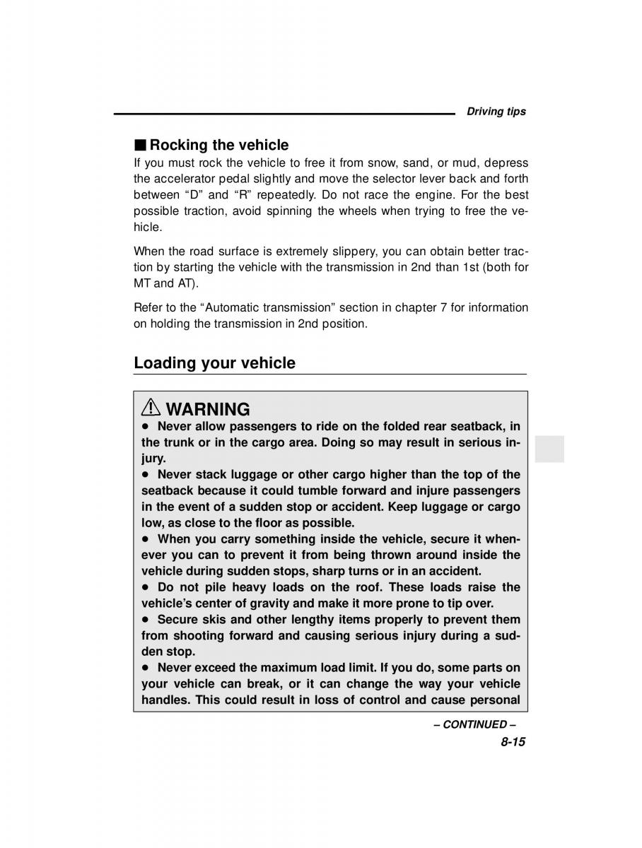 Subaru Outback Legacy owners manual / page 281