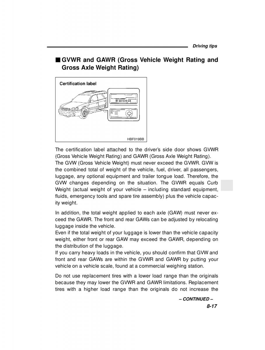 Subaru Outback Legacy owners manual / page 283