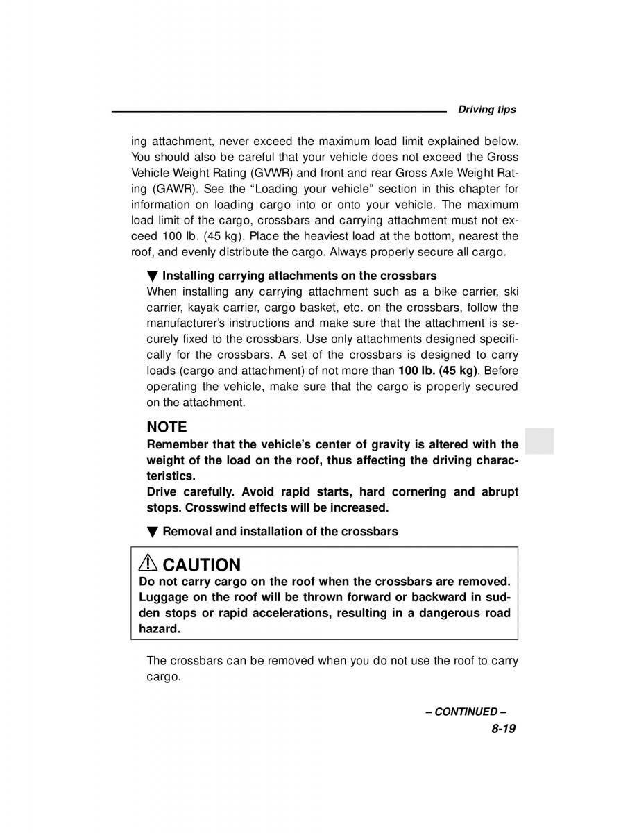 Subaru Outback Legacy owners manual / page 285