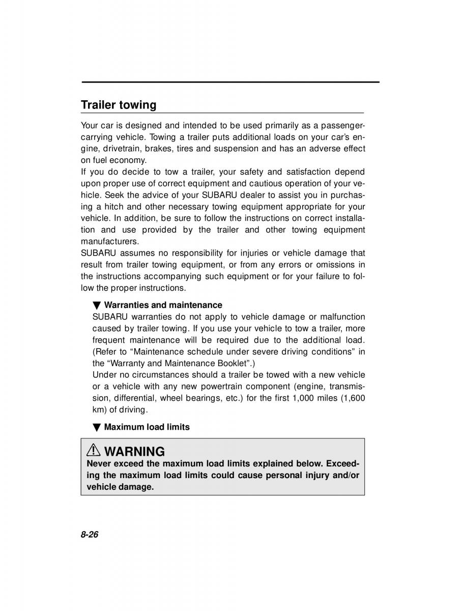 Subaru Outback Legacy owners manual / page 292