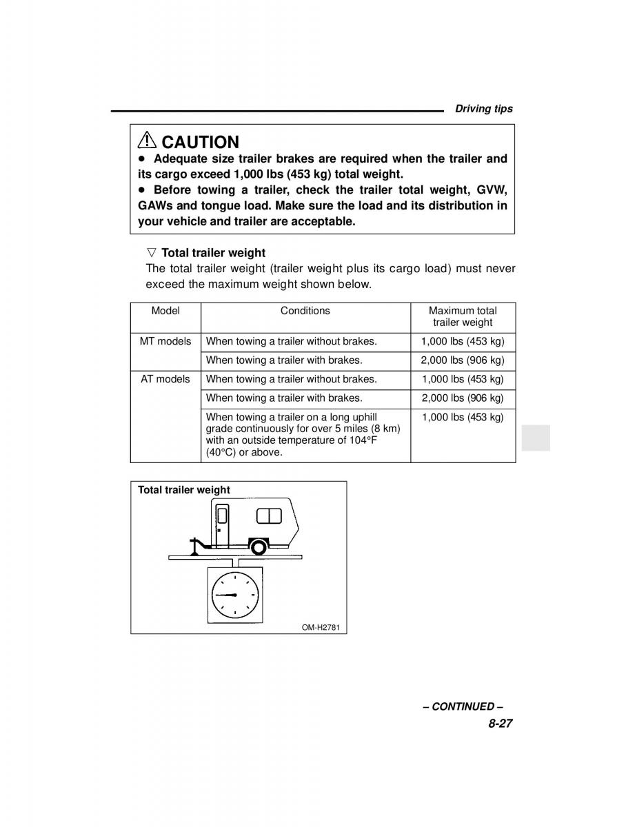 Subaru Outback Legacy owners manual / page 293