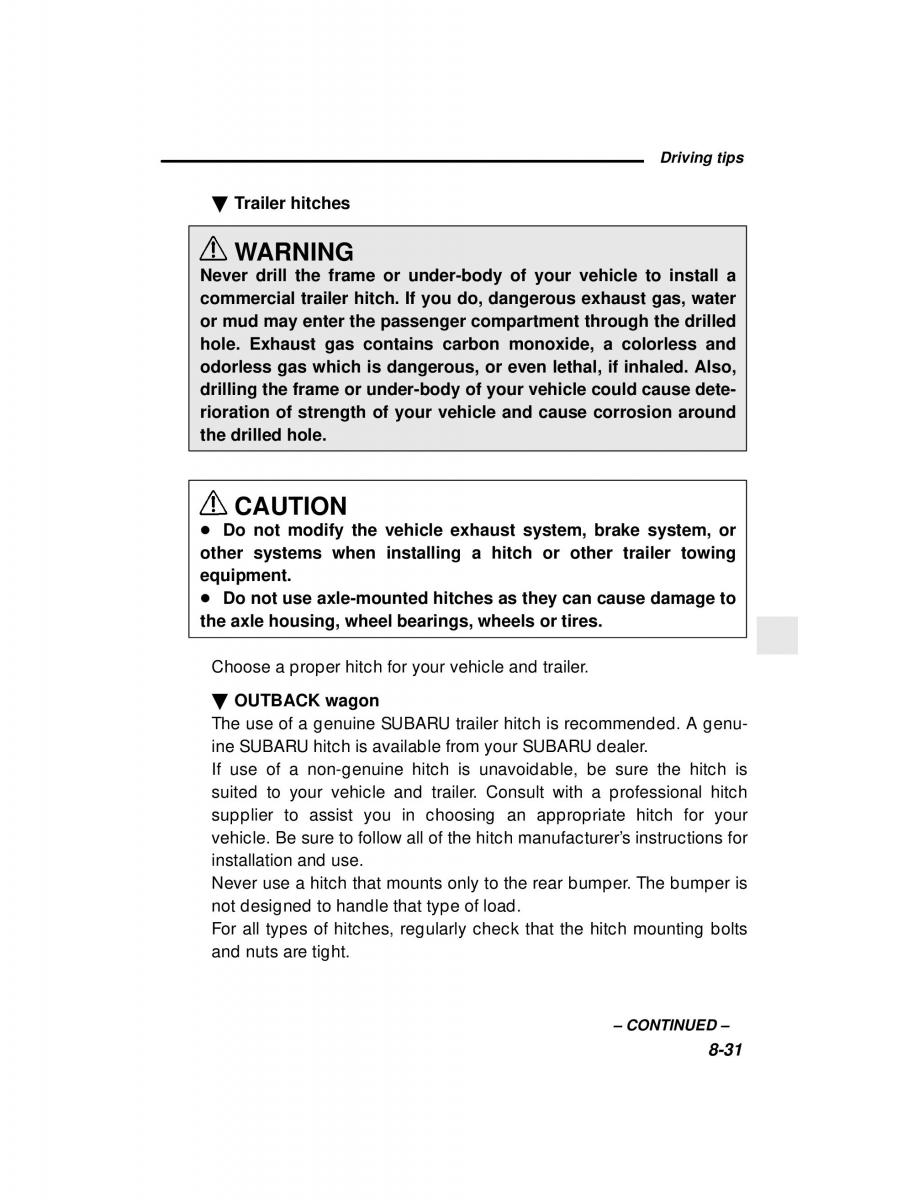 Subaru Outback Legacy owners manual / page 297