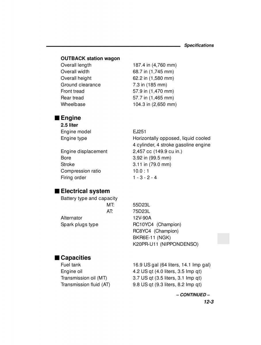 Subaru Outback Legacy owners manual / page 401