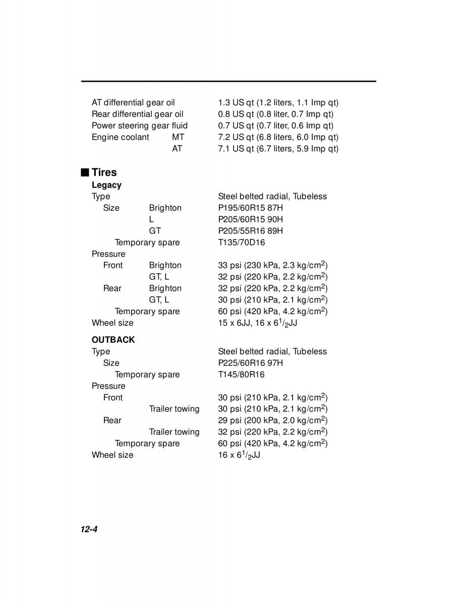 Subaru Outback Legacy owners manual / page 402