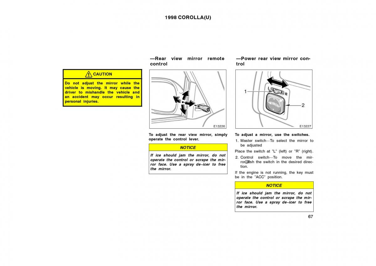 Toyota Corolla VIII 8 E110 owners manual / page 67