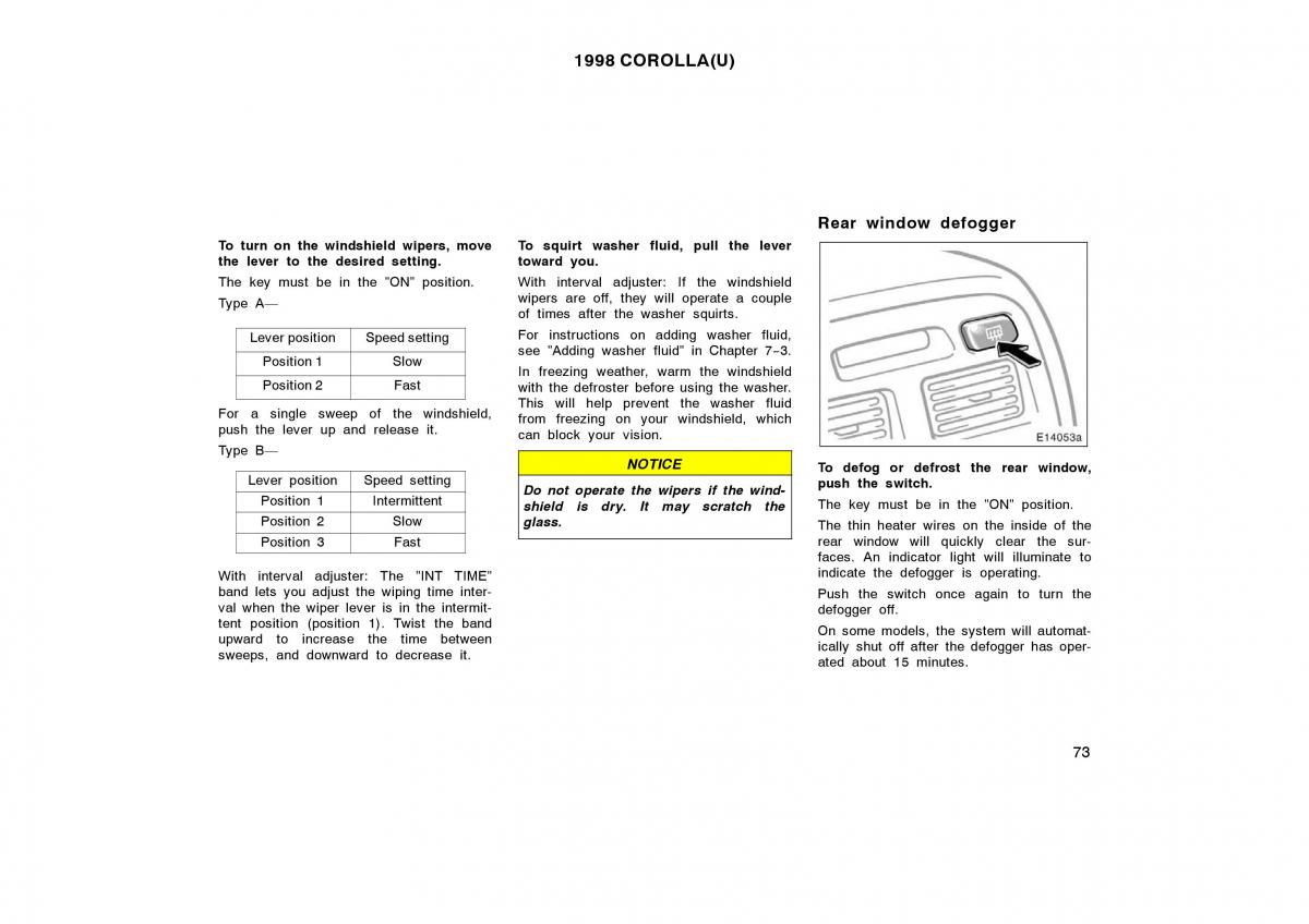 Toyota Corolla VIII 8 E110 owners manual / page 73