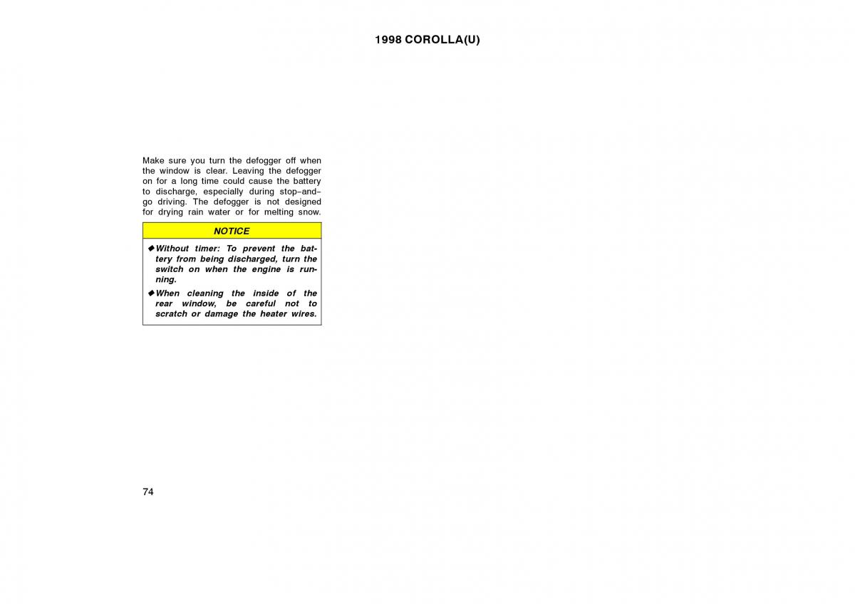 Toyota Corolla VIII 8 E110 owners manual / page 74