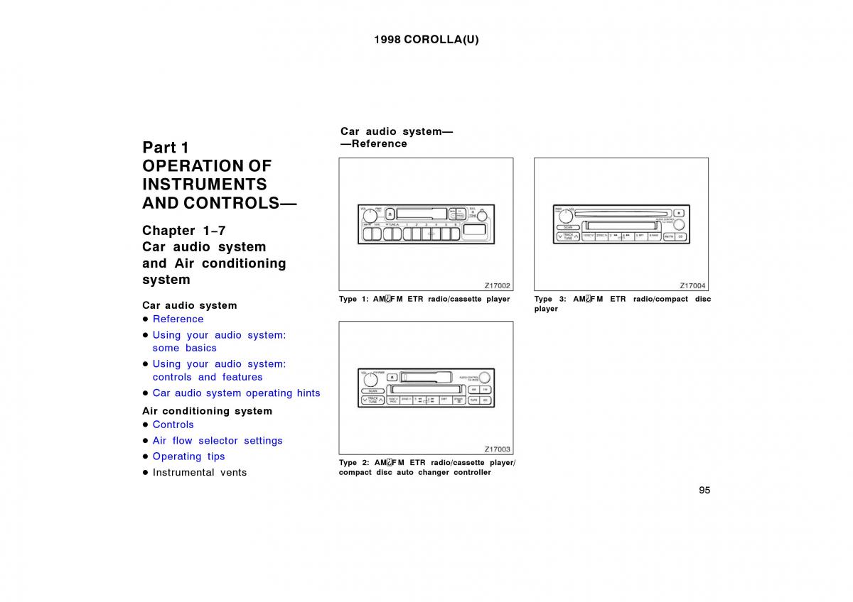 Toyota Corolla VIII 8 E110 owners manual / page 95