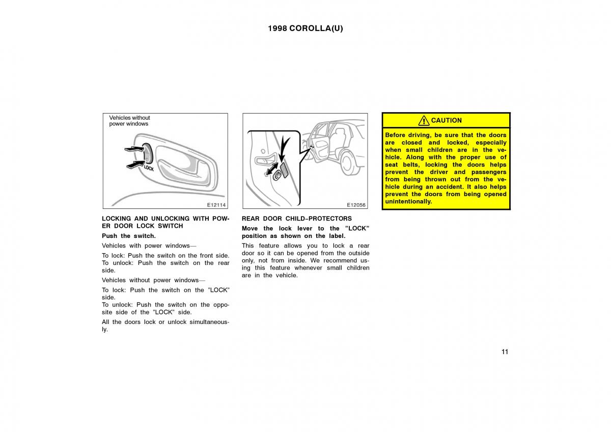 Toyota Corolla VIII 8 E110 owners manual / page 11