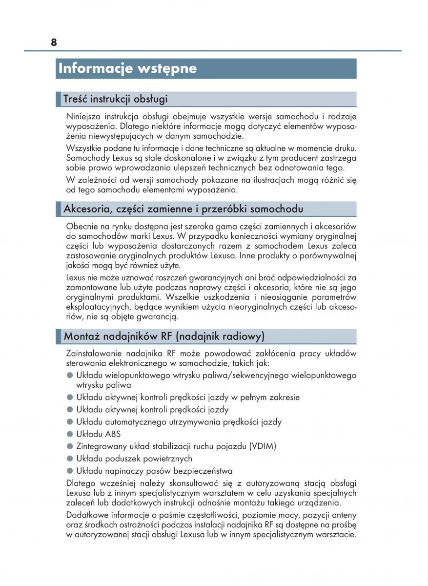 manual  Lexus RX 200t IV 4 instrukcja / page 8