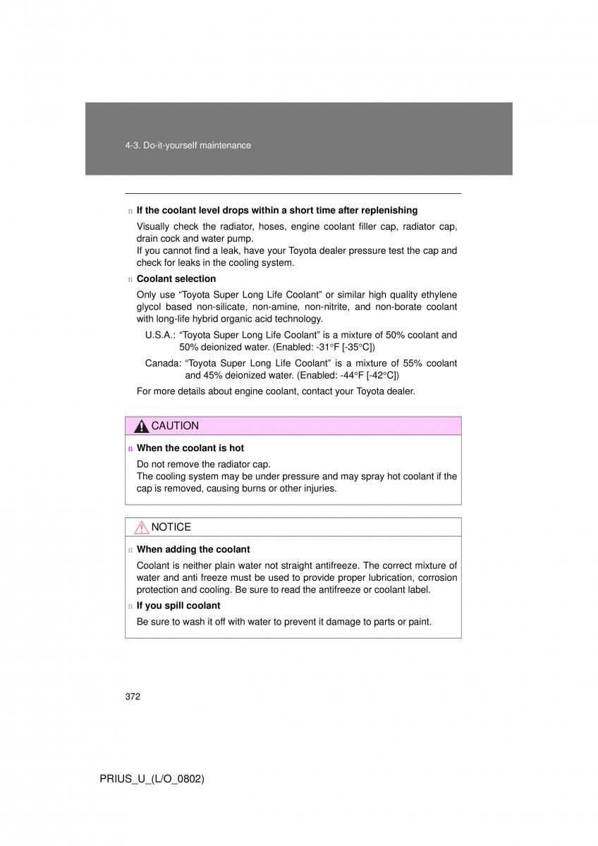 Toyota Prius II 2 NHW20 owners manual / page 362