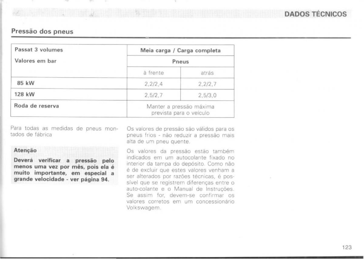 VW Passat B4 manual do usuario / page 125