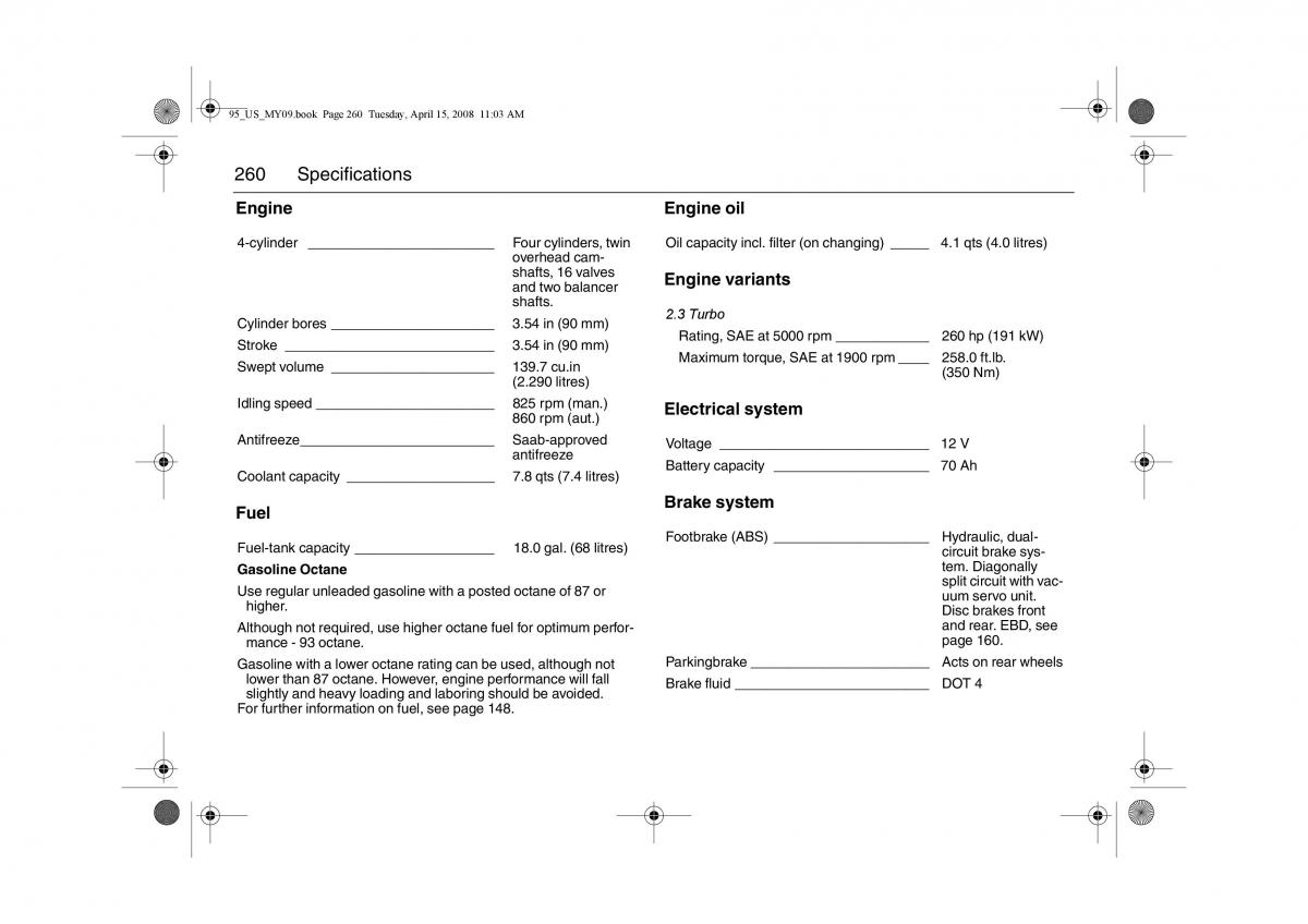 Saab 9 5 FL I 1 owners manual / page 260