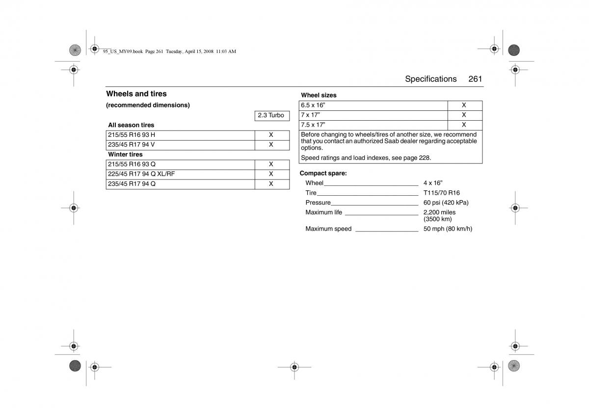 Saab 9 5 FL I 1 owners manual / page 261