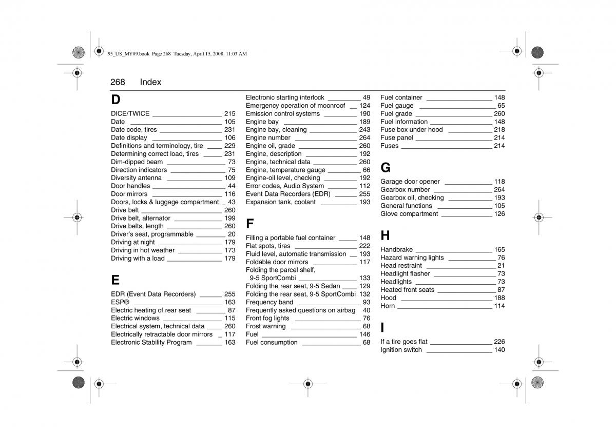 Saab 9 5 FL I 1 owners manual / page 268