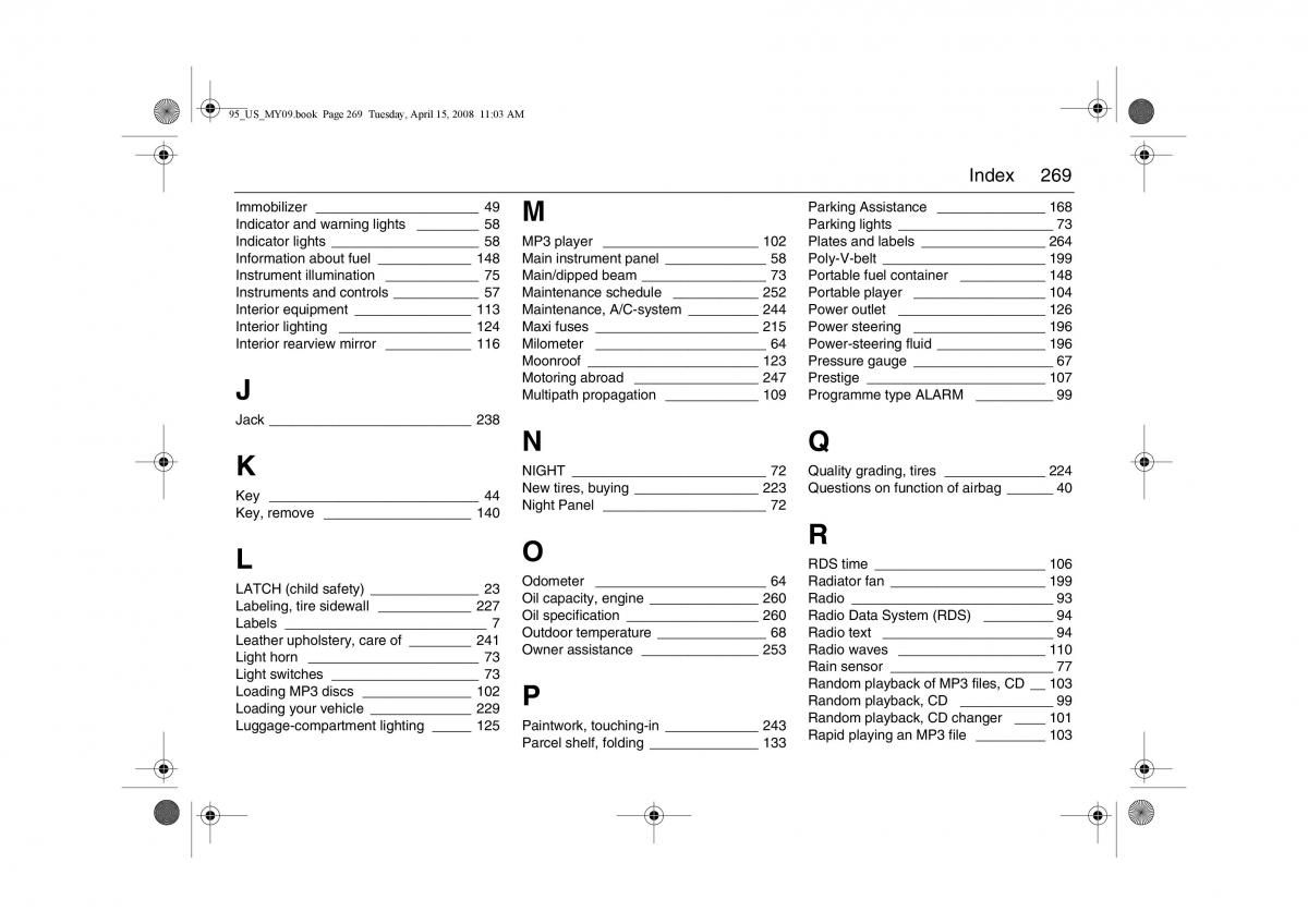 manual  Saab 9 5 FL I 1 owners manual / page 269