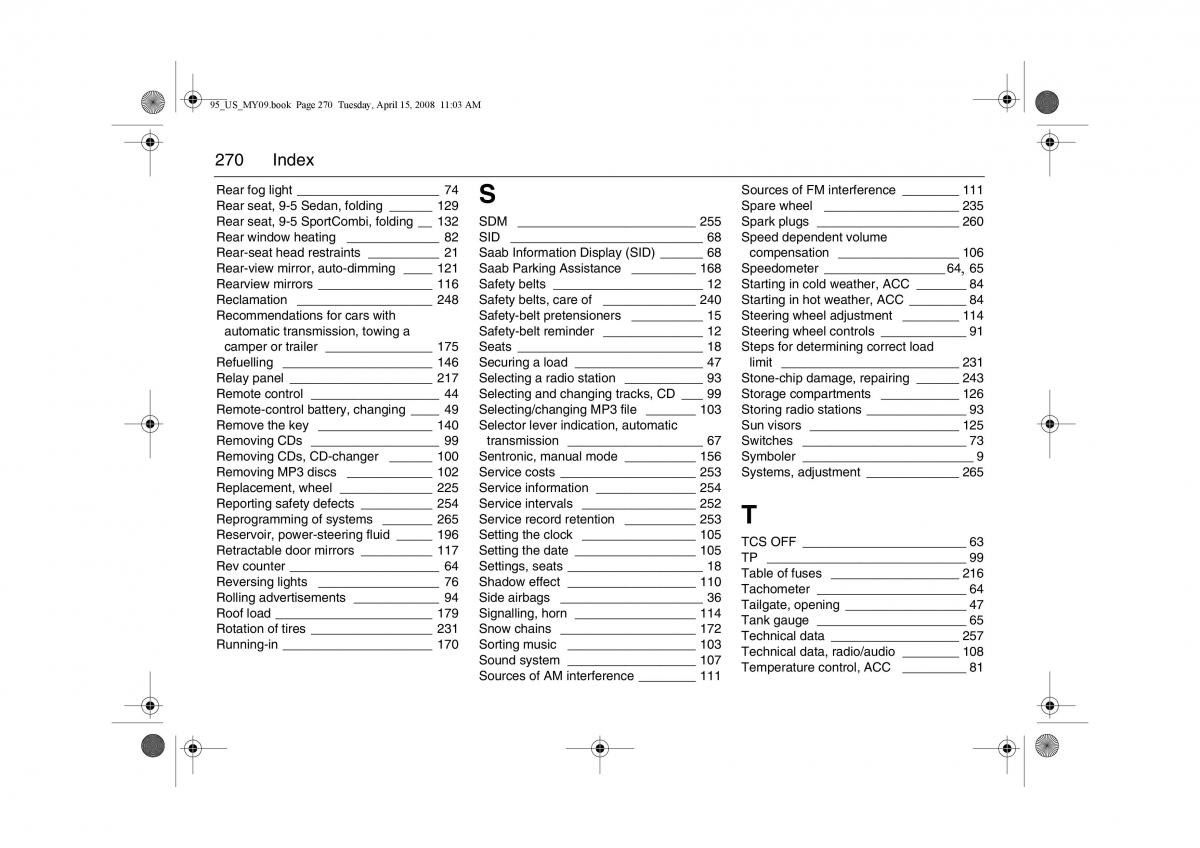 manual  Saab 9 5 FL I 1 owners manual / page 270