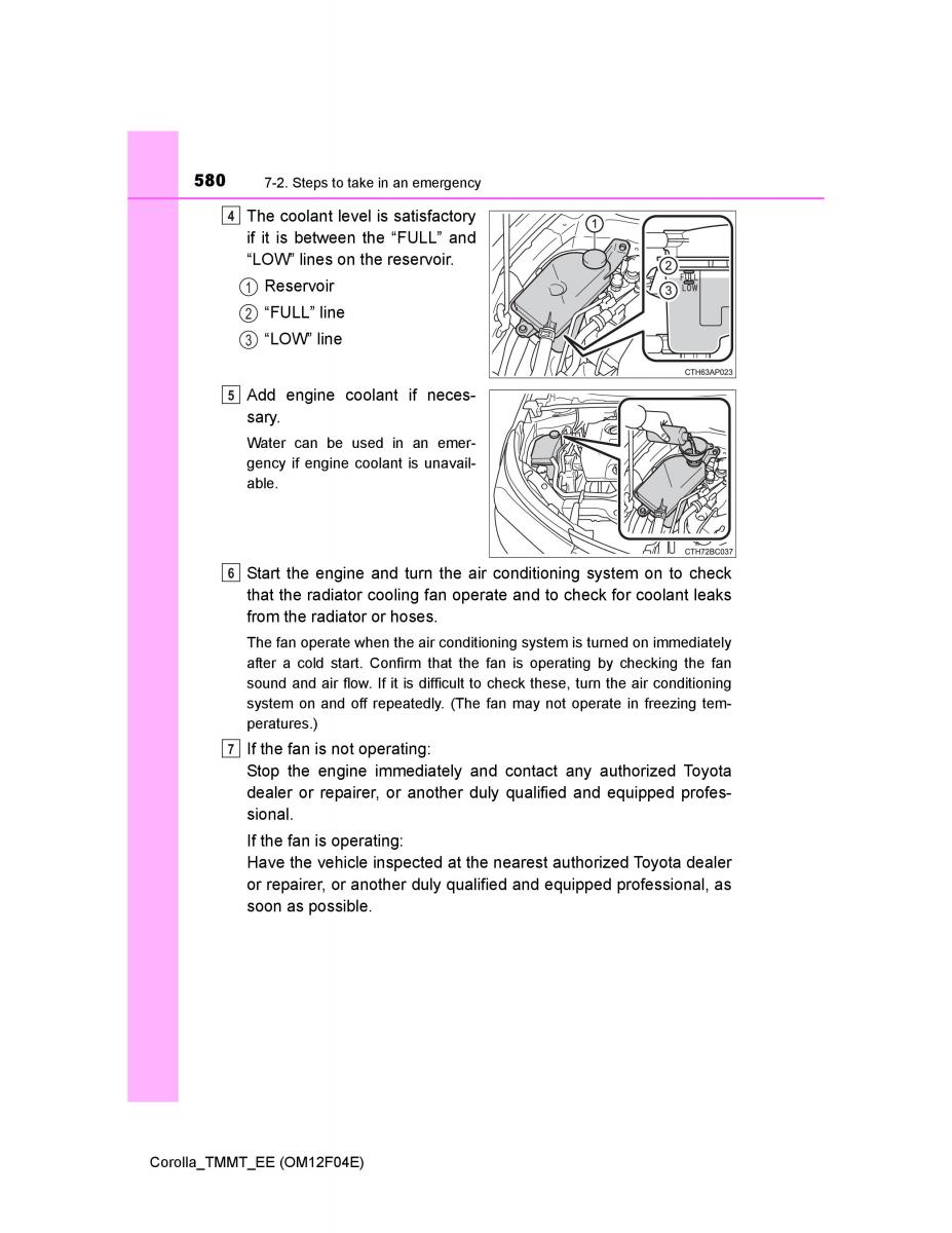 Toyota Corolla XI 11 E160 owners manual / page 580