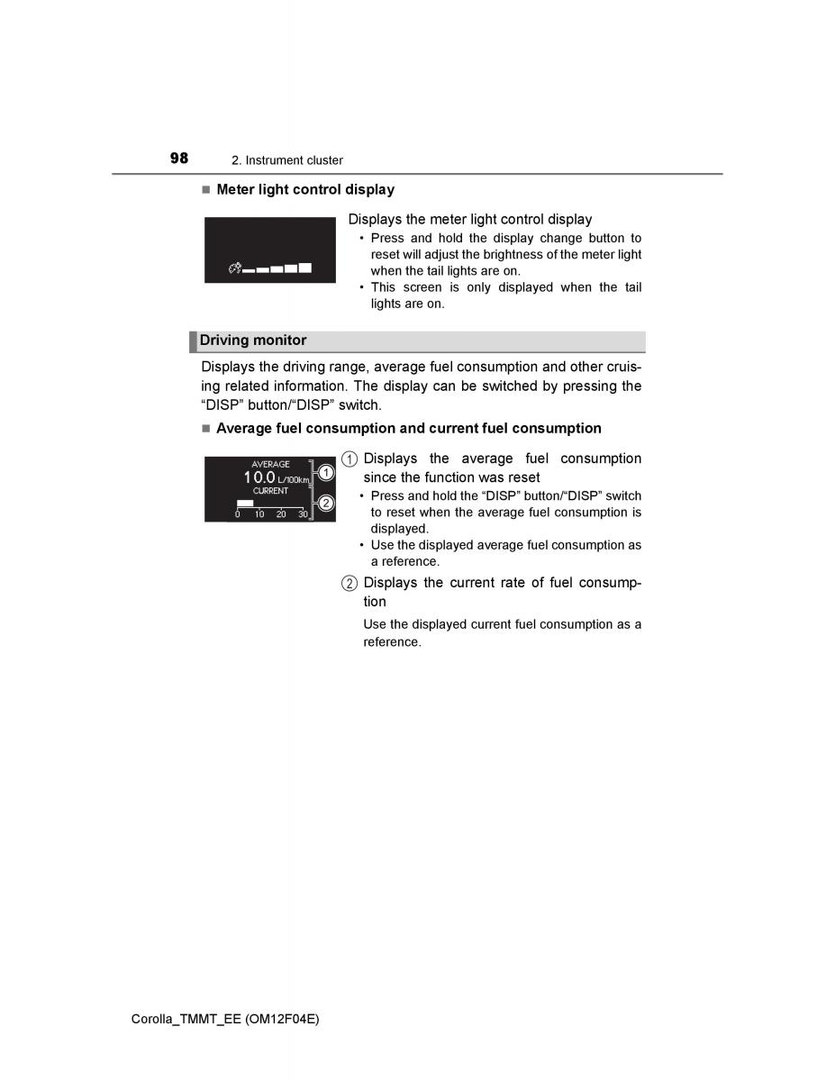 Toyota Corolla XI 11 E160 owners manual / page 98
