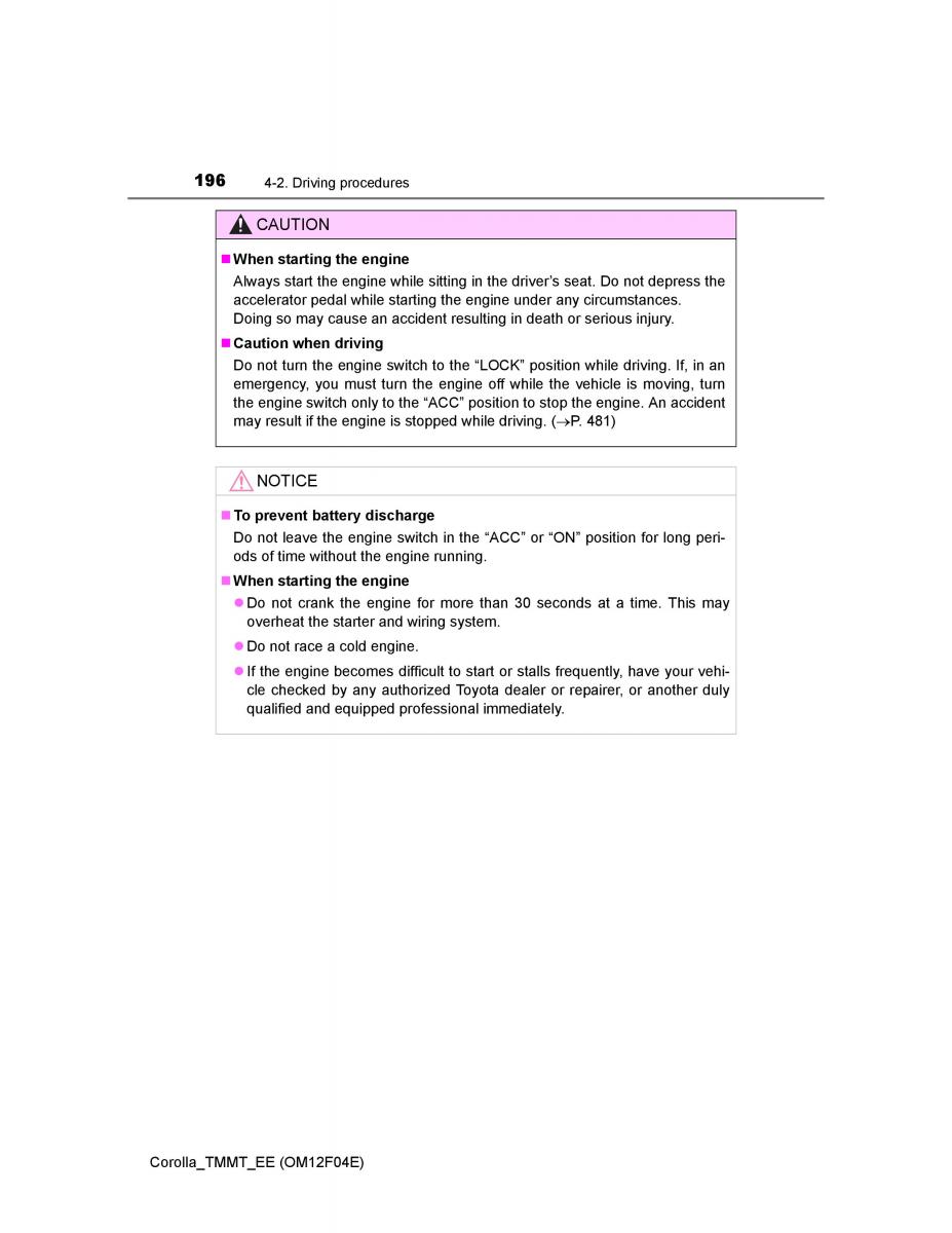 Toyota Corolla XI 11 E160 owners manual / page 196