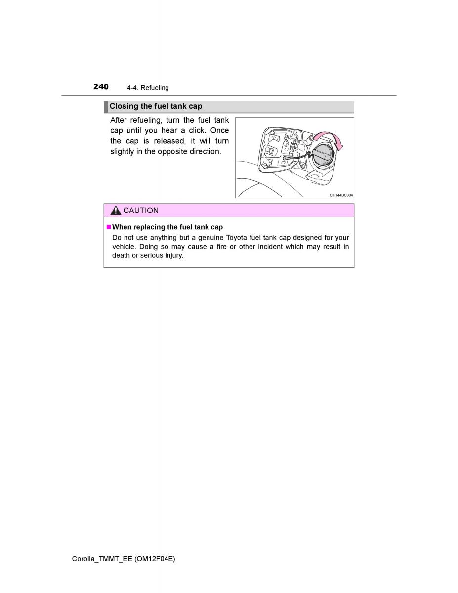 Toyota Corolla XI 11 E160 owners manual / page 240