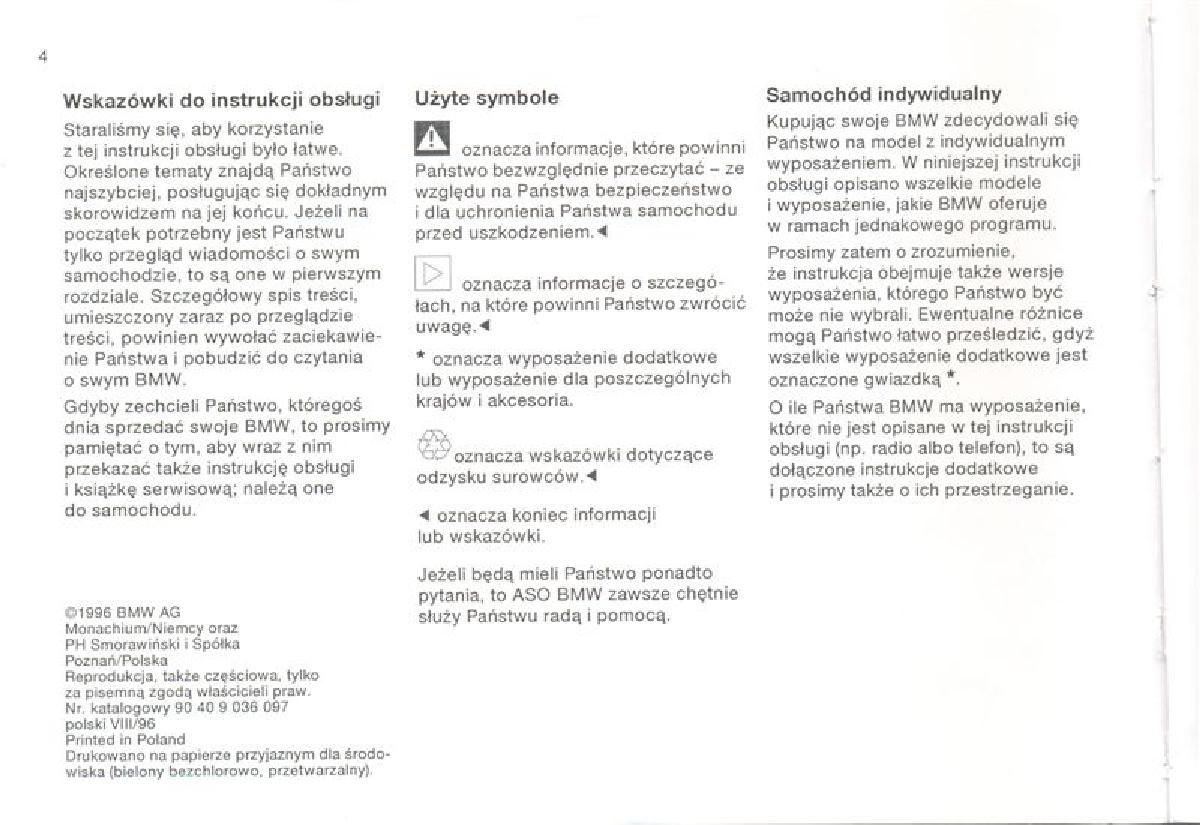 BMW 3 E36 instrukcja obslugi / page 4