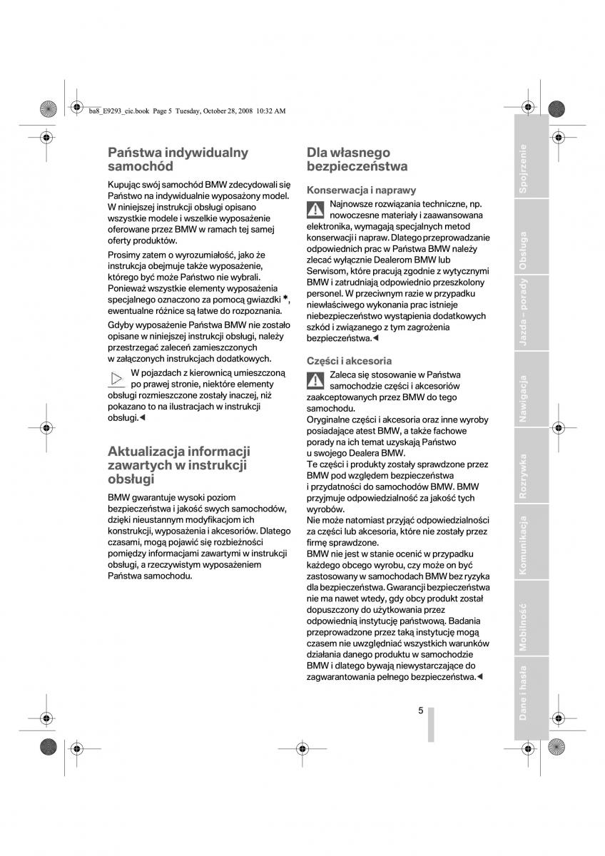 BMW 3 E92 E93 instrukcja obslugi / page 6