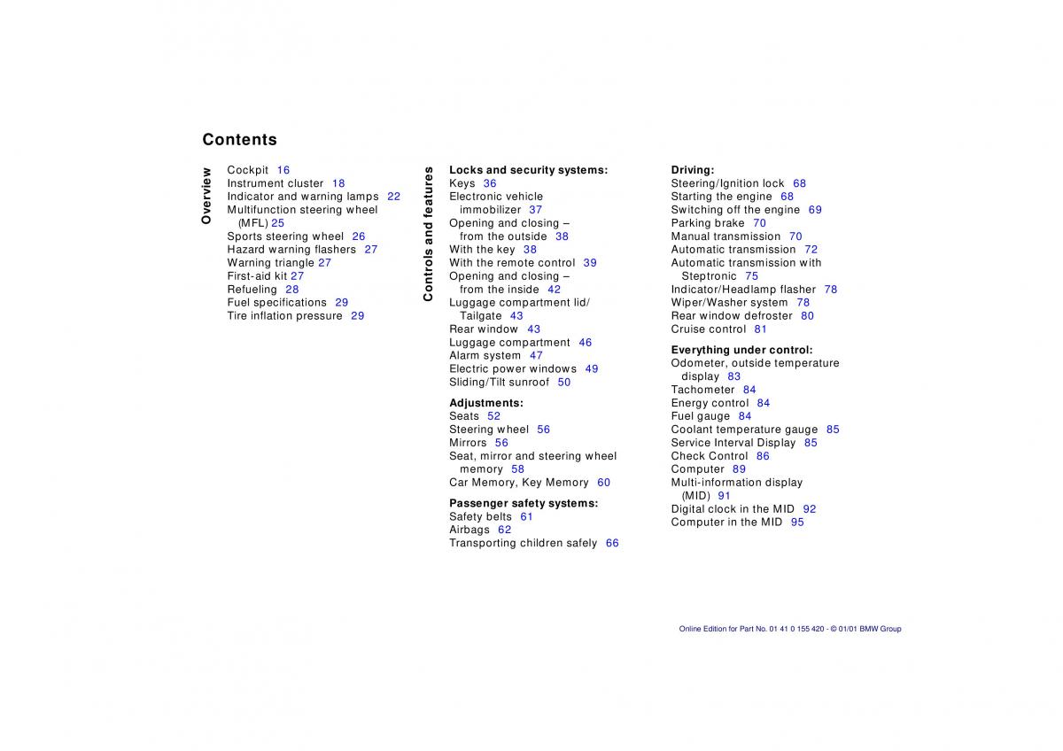 BMW 5 E39 owners manual / page 10