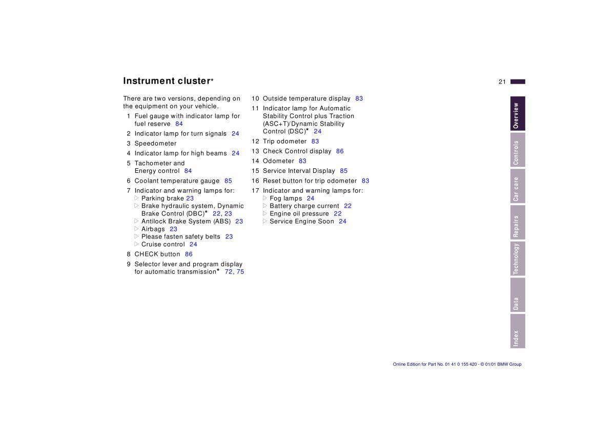 BMW 5 E39 owners manual / page 21