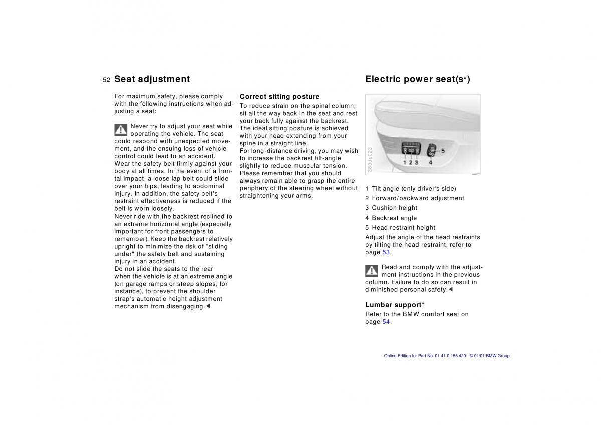 BMW 5 E39 owners manual / page 52