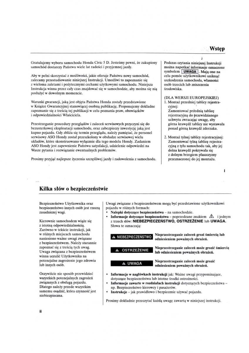 Honda Civic VII 7 instrukcja obslugi / page 2