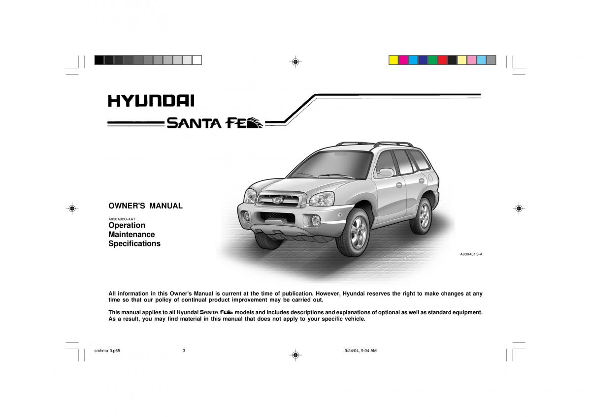 Hyundai Santa Fe I 1 owners manual / page 2