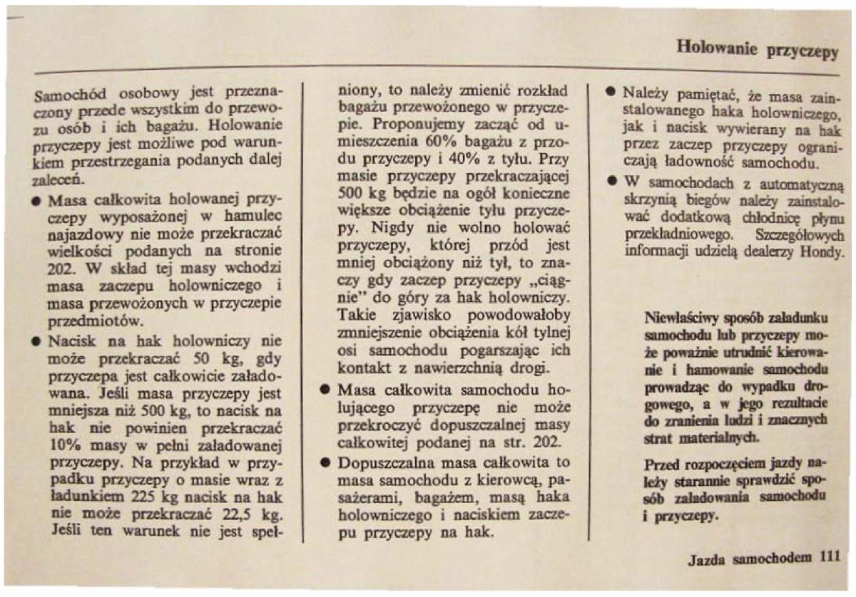 Honda Civic VI 6 instrukcja obslugi / page 111