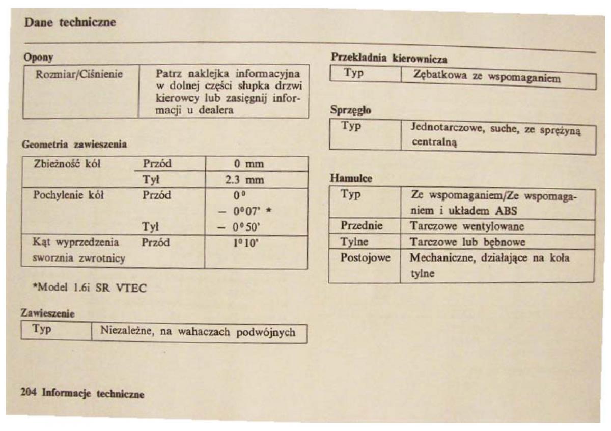 Honda Civic VI 6 instrukcja obslugi / page 204