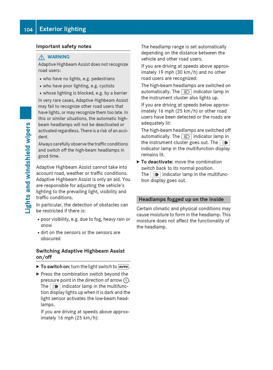 Mercedes Benz B Class W246 owners manual / page 106