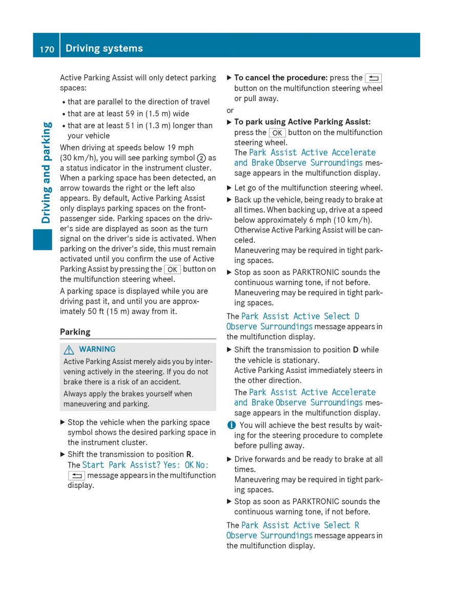 Mercedes Benz B Class W246 owners manual / page 172