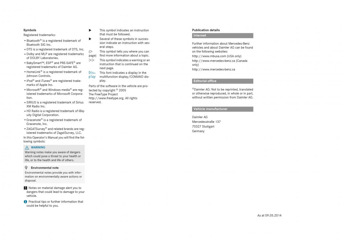Mercedes Benz B Class W246 owners manual / page 2