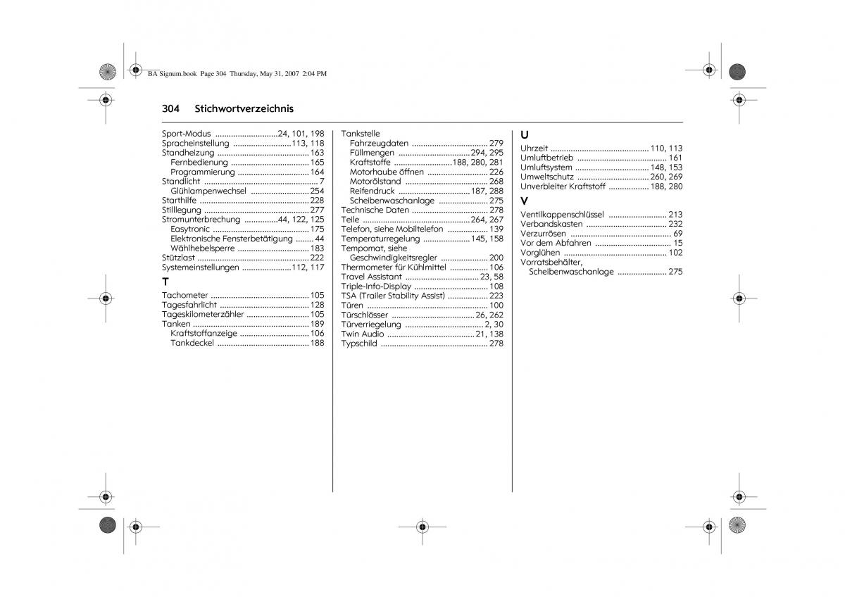 Opel Signum C Vauxhall Handbuch / page 308