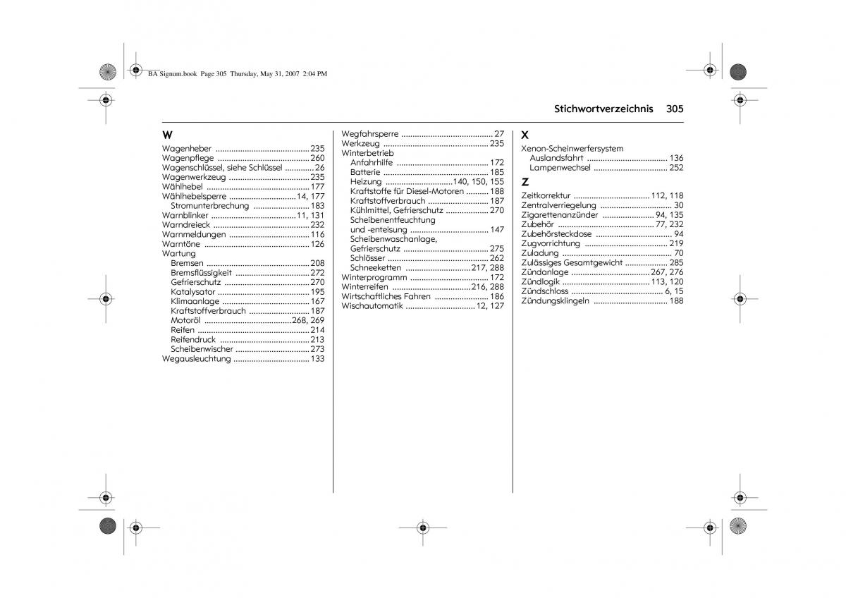 Opel Signum C Vauxhall Handbuch / page 309