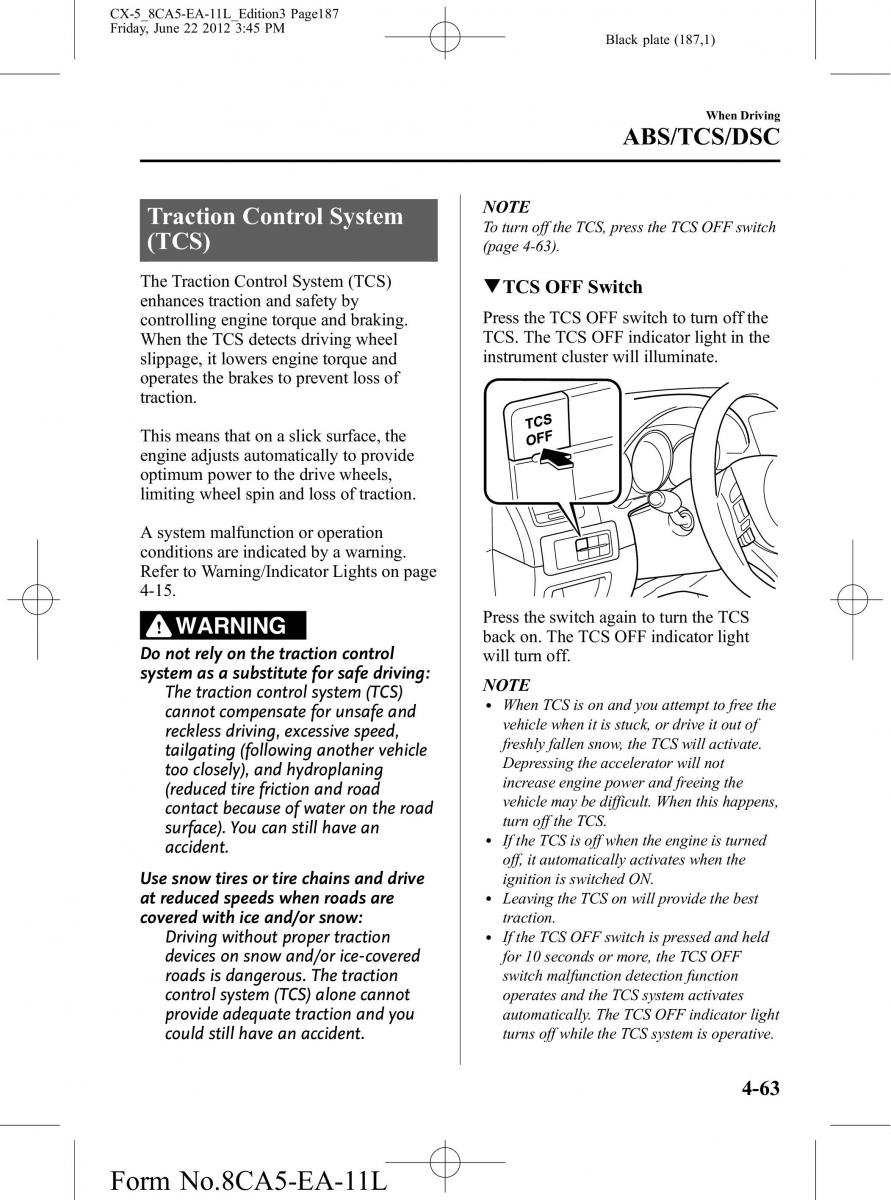 Mazda CX 5 owners manual / page 187