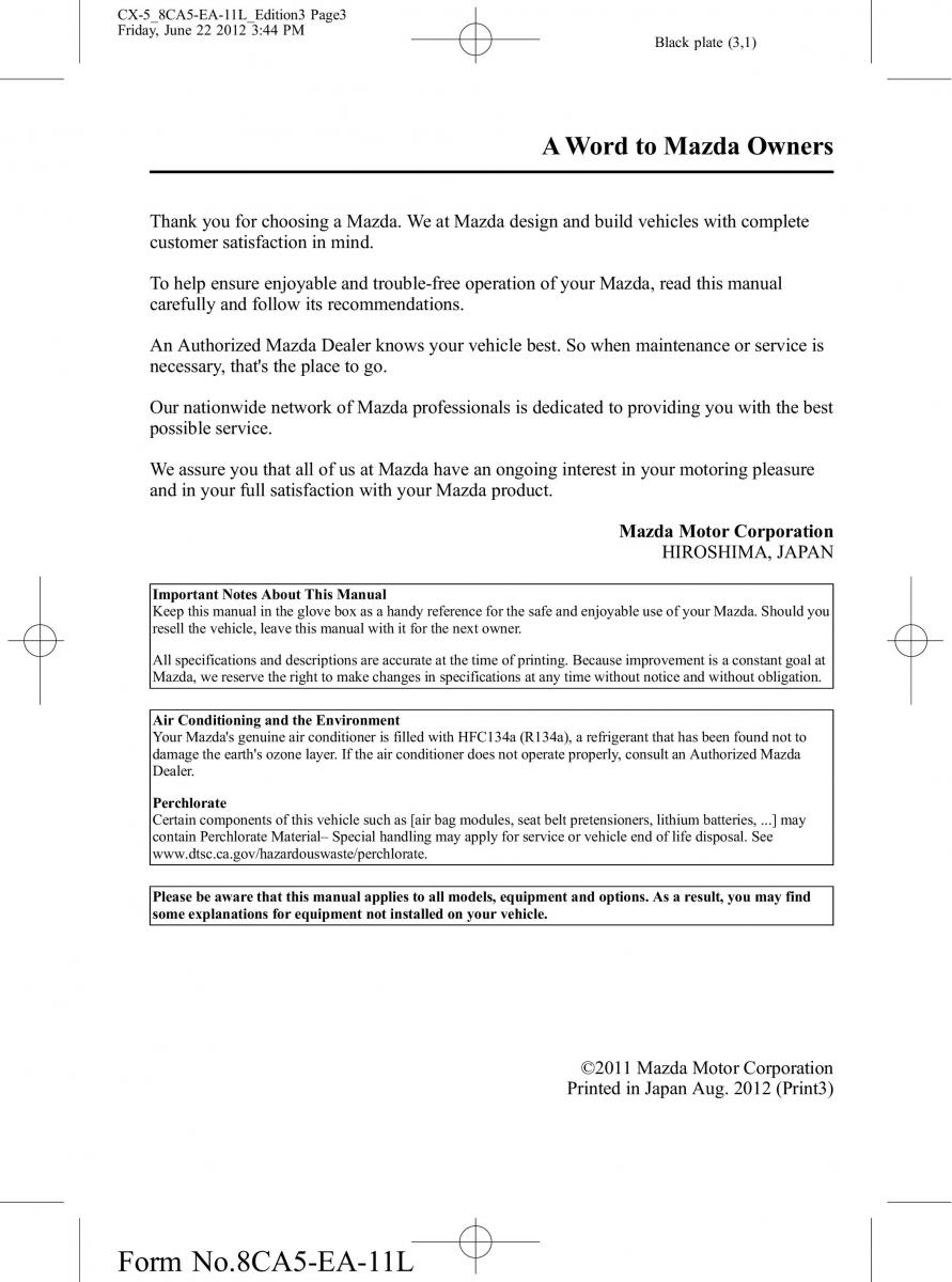 Mazda CX 5 owners manual / page 3