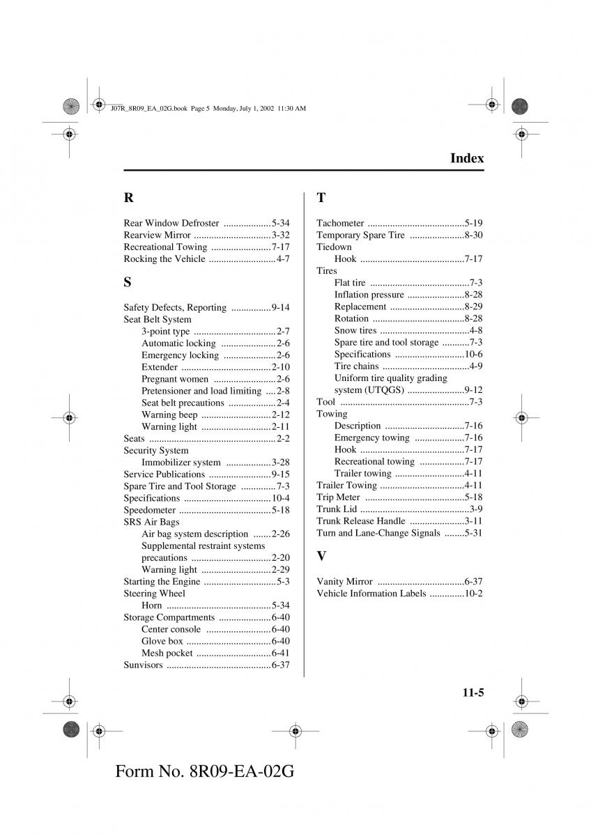 Mazda MX 5 Miata NB II 2 owners manual / page 256