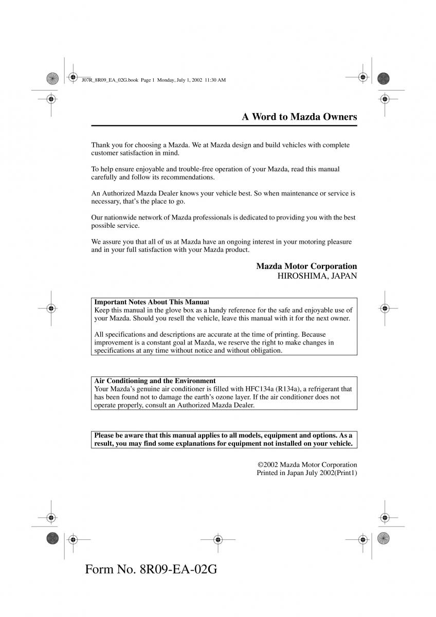 Mazda MX 5 Miata NB II 2 owners manual / page 2