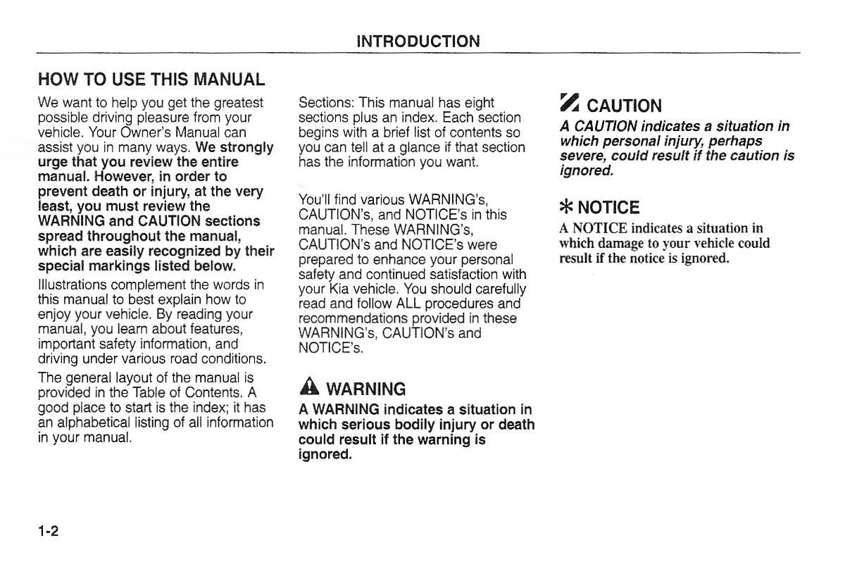 manual  Kia Carnival Sedona I 1 owners manual / page 6