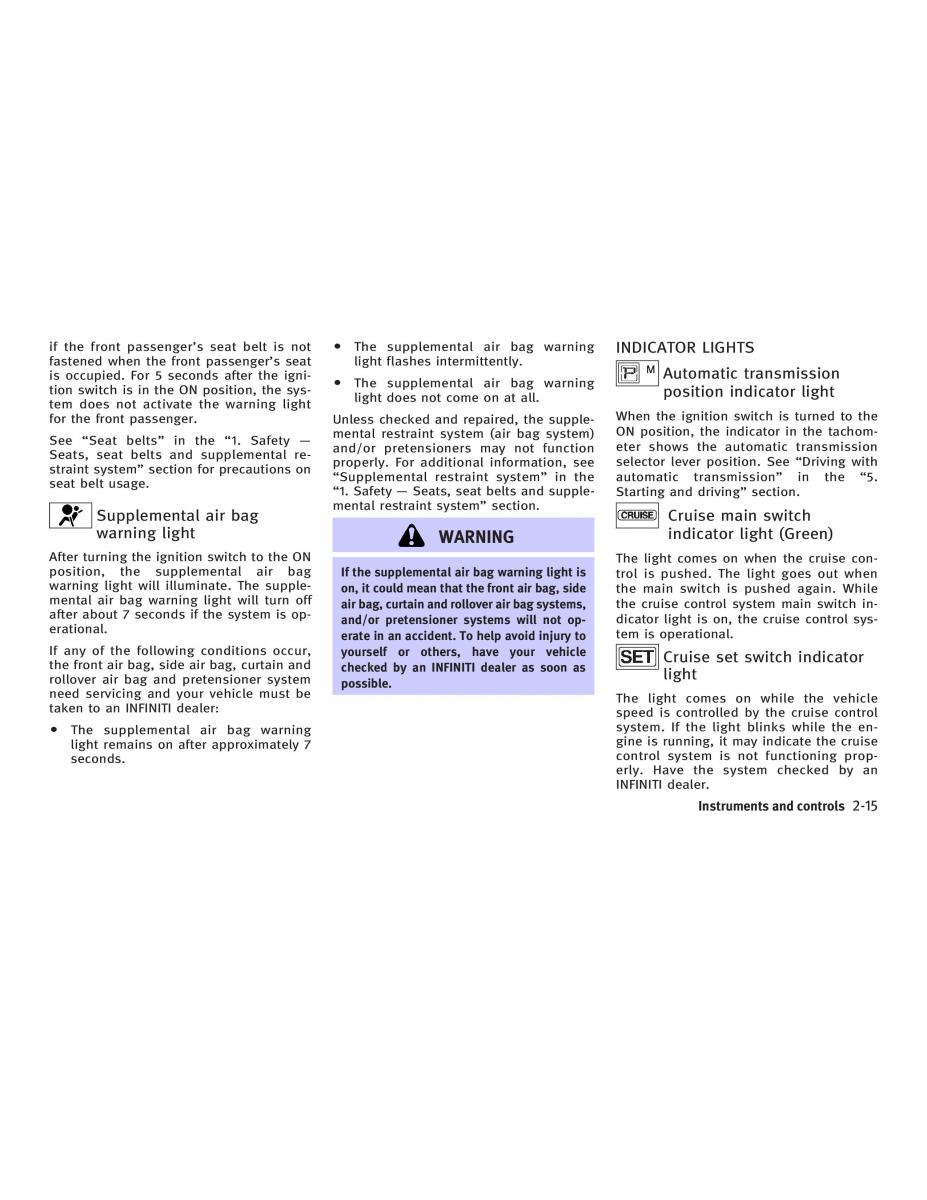 Infiniti FX I owners manual / page 87