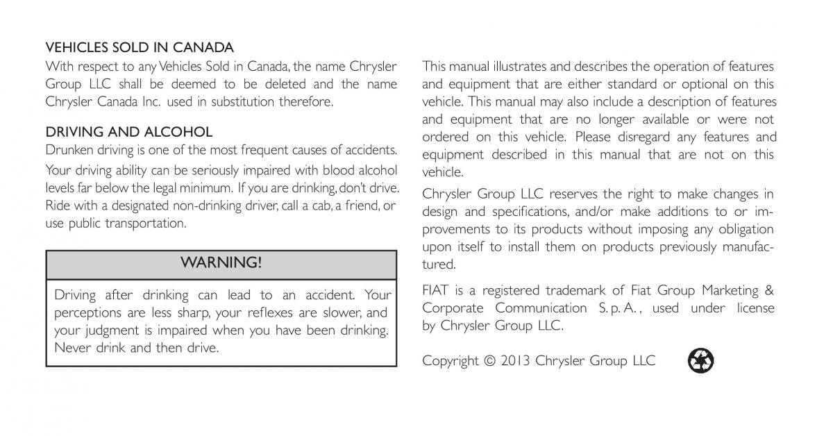 Fiat 500L owners manual / page 2